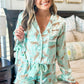 Green Leopard Satin Ruffle Pajama Short Set