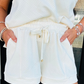 White Textured Half Zip Tank Top Drawstring Shorts Set