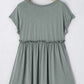 Mist Green Frilled Gathered Seam Round Neck T Shirt Dress