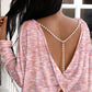 Waffle Knit Round Neck Long Sleeve Pearl Chain Tee Twist Casual Top