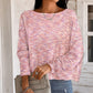 Waffle Knit Round Neck Long Sleeve Pearl Chain Tee Twist Casual Top