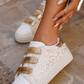 White Leopard Color Block Velcro Straps PU Leather Sneakers