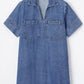 Blue Short Sleeve Collared Patched Pocket Denim Mini Dress