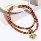 Russet Orange Skull Pumpkin Face Pendant Layered Beaded Halloween Necklace