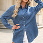 Beau Blue Solid Color Oversized Patched Pocket Buttoned Shirt