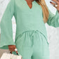 Asymmetrical Hem Notch Neck Top & Drawstring Straight Leg Pants Set