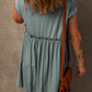 Mist Green Frilled Gathered Seam Round Neck T Shirt Dress