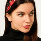 Red Dahlia Pearl Decor Christmas Plaid Knotted Headband