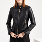 Black Quilted Detail Zip Leatherette Moto Jacket