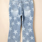 Sky Blue Star Printed Multi Buttons Slit Knee Destroyed Plus Size Jeans