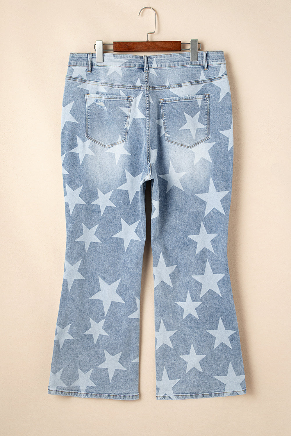 Sky Blue Star Printed Multi Buttons Slit Knee Destroyed Plus Size Jeans