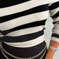 Striped Off Shoulder Long Sleeve Knit Sweater Slim Fit Pullover Top