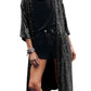 Black Sequin 3/4 Sleeve Open Front Duster Kimono