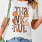 White THANKFUL Pumpkin Leaves Graphic Crewneck Thanksgiving T Shirt