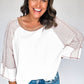 White Striped Bracelet Sleeve Raglan Patchwork Top