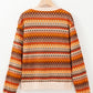 Orange Boho Striped Zip Up Long Sleeve Jacket