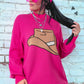 Rose Red YEEHAW Cowboy Hat Drop Shoulder Oversized Sweater