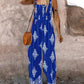 Graphic Print Square Neck Thick Strap Shirred Jumpsuit Wide Leg Overalls with Pockets