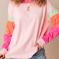 Pink Colorblock Patchwork Long Sleeve Loose Top