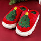 Fiery Red Christmas Tree Graphic Thick Sole Plush Slippers