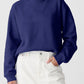 Navy Blue Plain Drop Shoulder Crewneck Pullover Sweatshirt