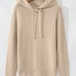 Beige Solid Color Drawstring Hooded Drop Shoulder Pullover Sweater