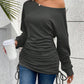 Skew Neck Long Sleeve Side Drawstring Top