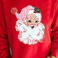 Red Santa Claus Graphic Crewneck Raglan Sleeve Christmas Sweatshirt