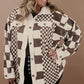 Brown Color Block Checkered Print Corduroy Plus Size Shacket