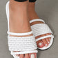 White Crochet Dual Straps Square Toe Flat Slippers