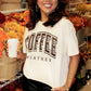 White COFFEE WEATHER Round Neck Graphic T Shirt