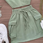 Cap Sleeve Top & Drawstring Flap Pocket Cargo Skirt Set