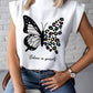 Butterfly Leopard Slogan Print Cap Sleeve Top