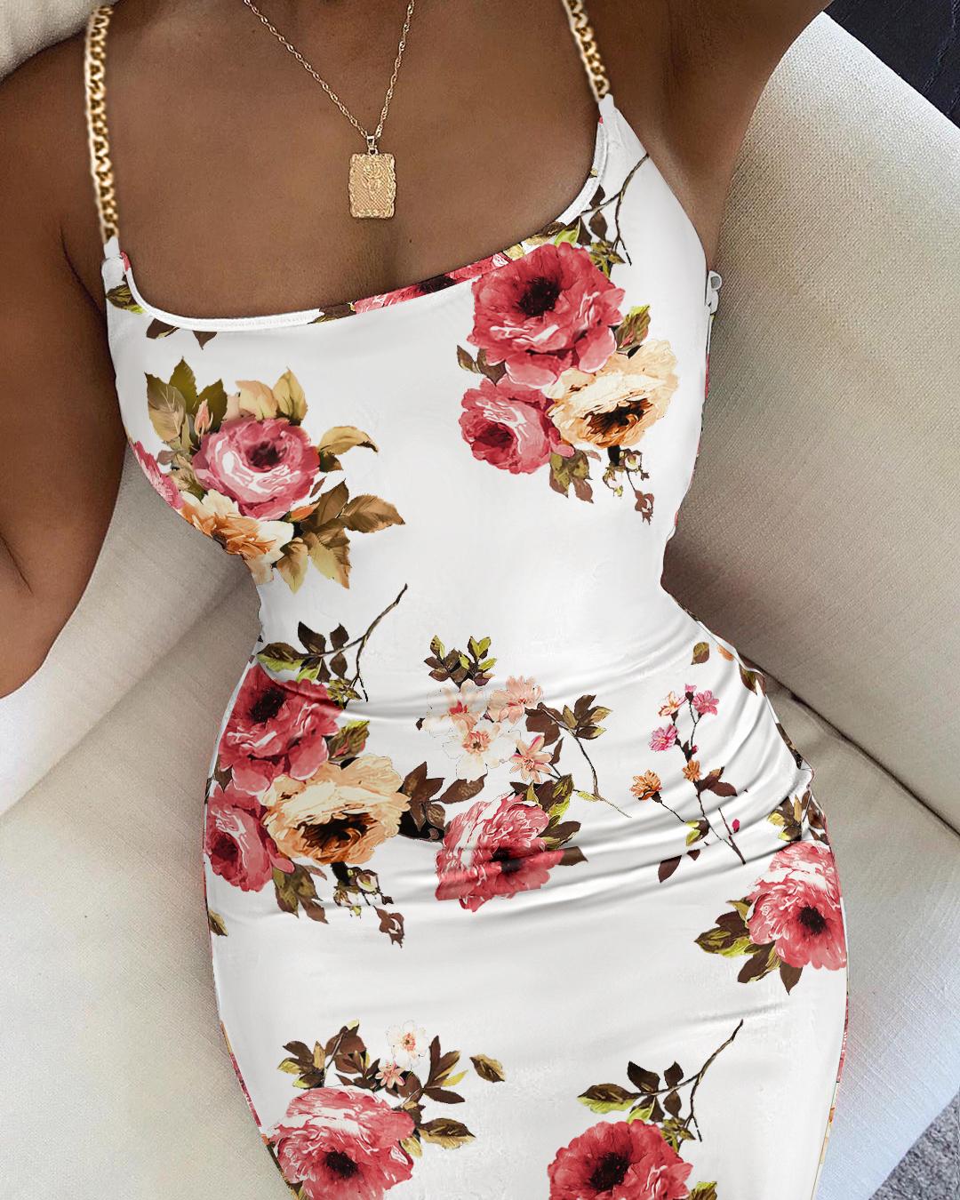 Marble Print Chain Strap Bodycon Dress