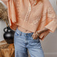 Apricot Pink Hollowed Knit 3/4 Dolman Sleeve Buttoned Collared Sweater