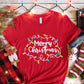 Red Merry Christmas Lights Print Crew Neck T Shirt