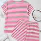 Rose Stripe Crew Neck T Shirt and Drawstring Shorts Set