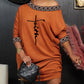 Faith Print Geometric Tape Patch Skew Neck Casual Dress Half Sleeve Mini Dress