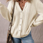 Apricot Pleated Sleeve Hollow Detail Button Sweater Cardigan