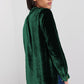 Blackish Green Frilled Neck Buttoned Front Velvet Top