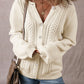 Apricot Pleated Sleeve Hollow Detail Button Sweater Cardigan