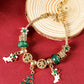 Green Christmas Pendant Adjustable Plated Beaded Bracelet