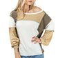 Khaki Exposed Seam Color Block Patchwork Top