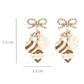 White Rhinestone Bow Circular Pendant Drop Earrings