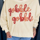 Apricot Thanksgiving Gobble Gobble Embroidered Pattern Drop Shoulder Crew Neck Sweatshirt