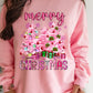 Pink Merry Christmas Graphic Crew Neck Pullover Sweatshirt