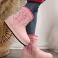 Pink Embroidered Thick Soled Plush Lined Boots