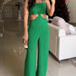 Bandeau Halter Waist Hollow out Jumpsuit Sexy Sleeveless Wide Leg Romper