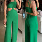 Bandeau Halter Waist Hollow out Jumpsuit Sexy Sleeveless Wide Leg Romper