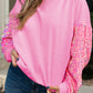 Pink Plus Size Sequin Sleeve Drop Shoulder Sweatshirt